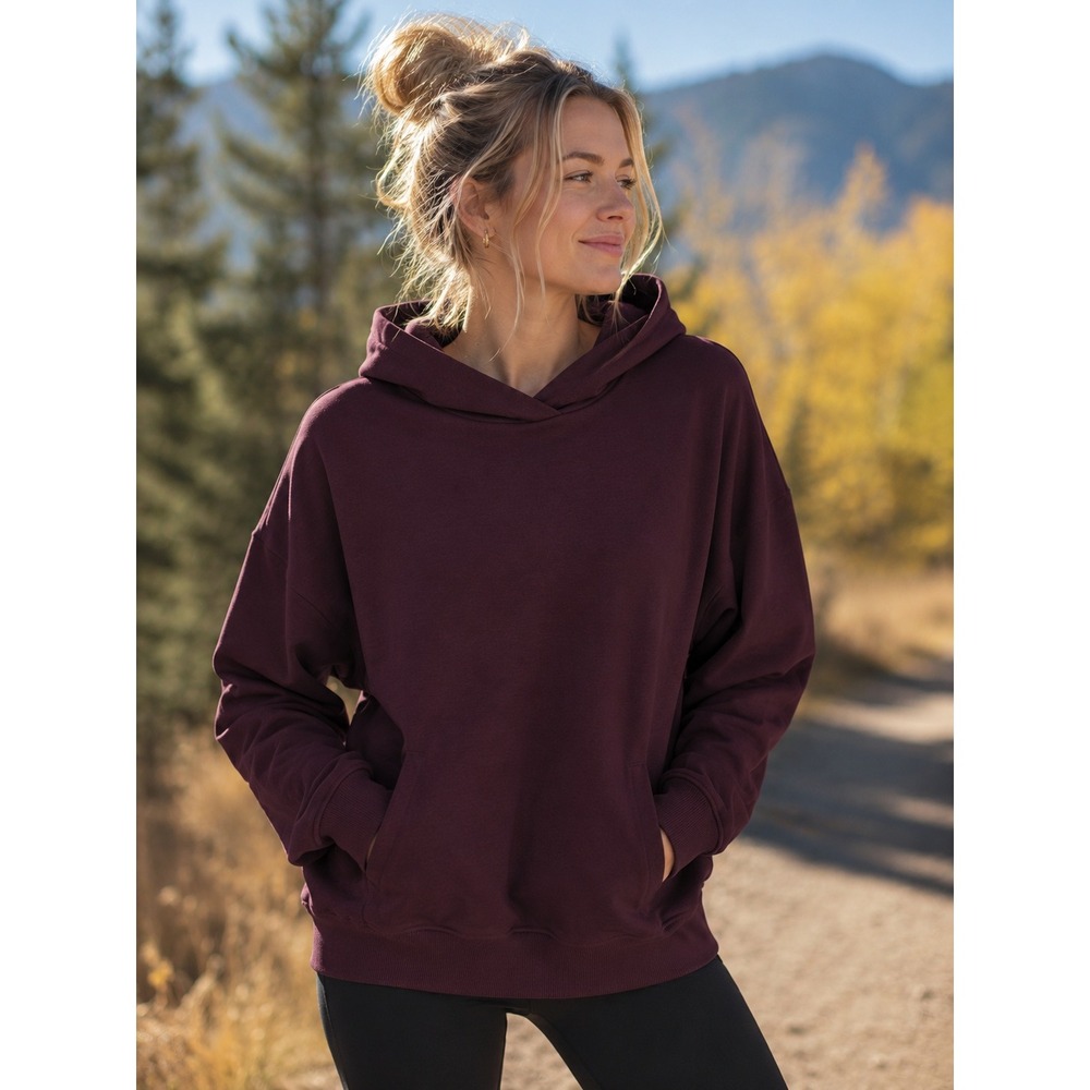 Athleta Cozy Karma Hoodie Women's L Burgundy Fleece Pullover Sweatshirt 792003